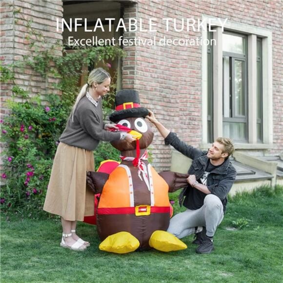 5ft Height Thanksgiving Inflatable LED Lighted Turkey with Hat Blow up - Picture 2 of 7